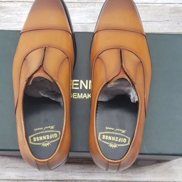 Gifennse Handmade Leather dress shoe's  slip on loafers brown Men's size 8/40