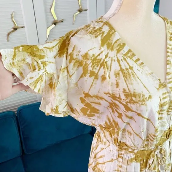 Gigio | Sunburst Golden Tie Dye Peek A Boo Slit Surplice Maxi Dress New 2XL Plus