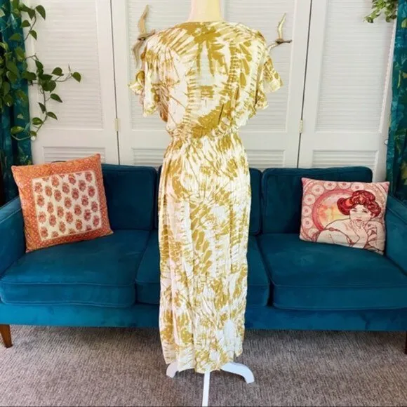 Gigio | Sunburst Golden Tie Dye Peek A Boo Slit Surplice Maxi Dress New 2XL Plus