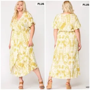 Gigio | Sunburst Golden Tie Dye Peek A Boo Slit Surplice Maxi Dress New 2XL Plus