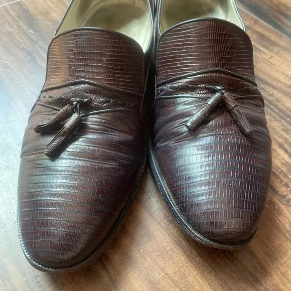 Giorgio Brutini Brown Tasseled Genuine Lizard Slip On Loafers Sz 9.5M