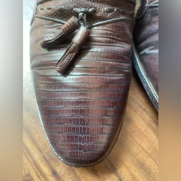 Giorgio Brutini Brown Tasseled Genuine Lizard Slip On Loafers Sz 9.5M