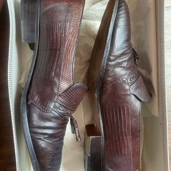 Giorgio Brutini Brown Tasseled Genuine Lizard Slip On Loafers Sz 9.5M