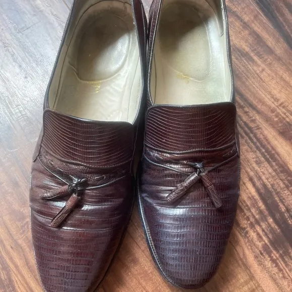 Giorgio Brutini Brown Tasseled Genuine Lizard Slip On Loafers Sz 9.5M