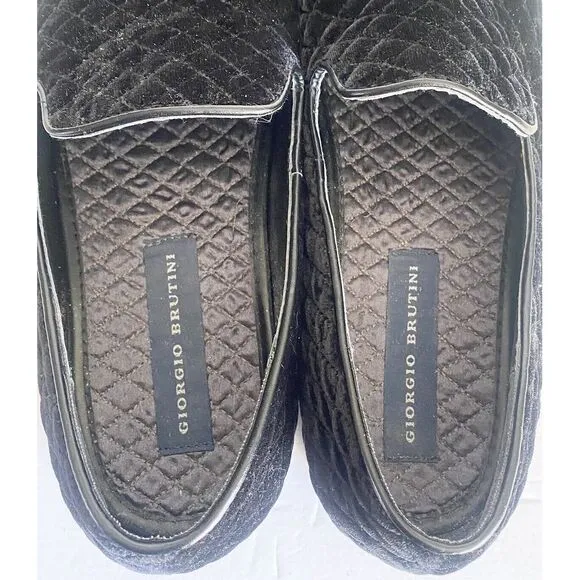 Giorgio Brutini Mens Loafers Suede Size 11 Slip Ons Velvet Chatwal Quilted Black