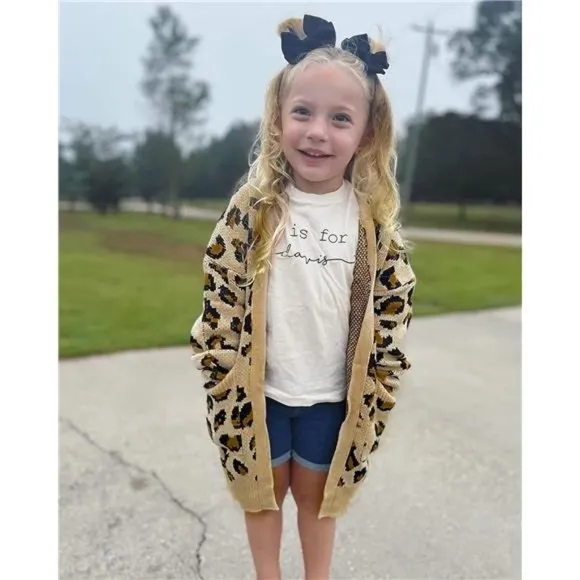 Girl's Casual Open Front Long Cardigan Sweaters with Pockets, Leopard Khaki