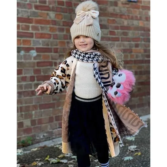 Girl's Casual Open Front Long Cardigan Sweaters with Pockets, Leopard Khaki
