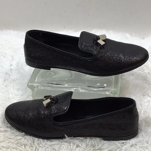 Giuseppe Zanotti black sparkle leather slip on loafers 41