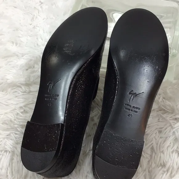 Giuseppe Zanotti black sparkle leather slip on loafers 41