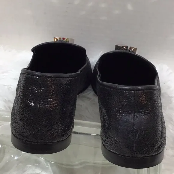 Giuseppe Zanotti black sparkle leather slip on loafers 41