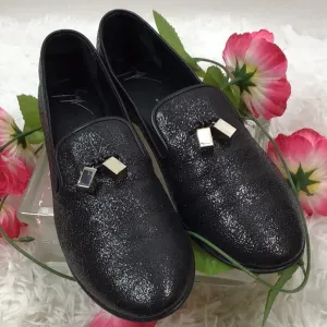 Giuseppe Zanotti black sparkle leather slip on loafers 41