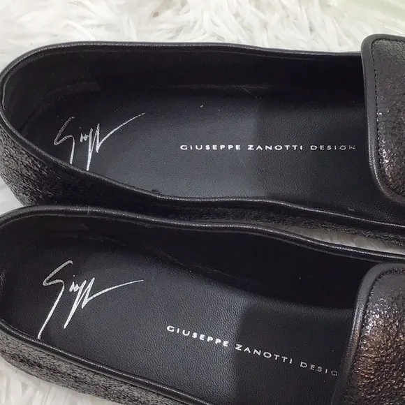 Giuseppe Zanotti black sparkle leather slip on loafers 41