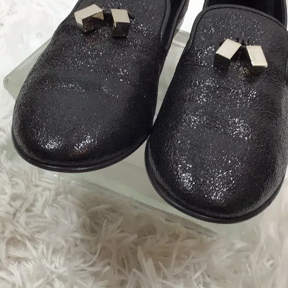 Giuseppe Zanotti black sparkle leather slip on loafers 41
