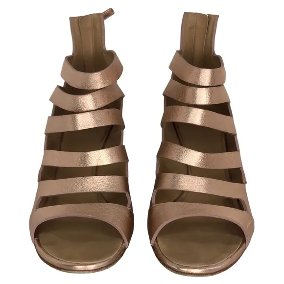 Giuseppe Zanotti Metallic Rose Gold Strappy Cutout Wedge Leather Sandals