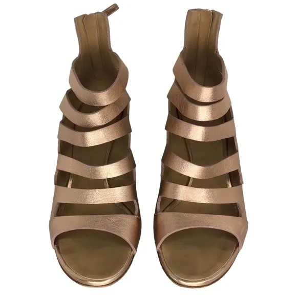 Giuseppe Zanotti Metallic Rose Gold Strappy Cutout Wedge Leather Sandals