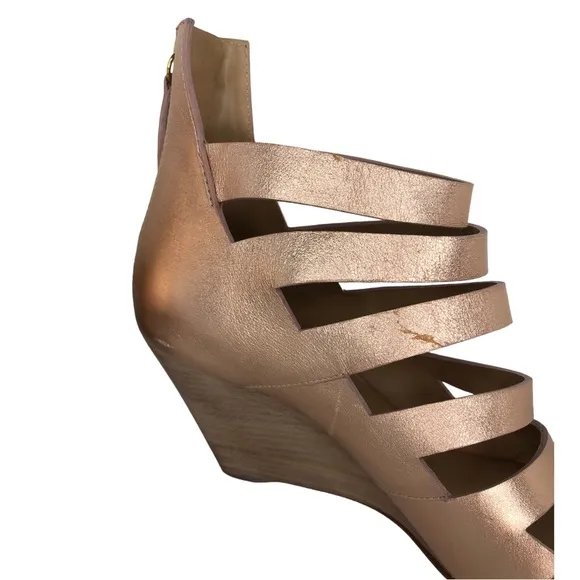 Giuseppe Zanotti Metallic Rose Gold Strappy Cutout Wedge Leather Sandals