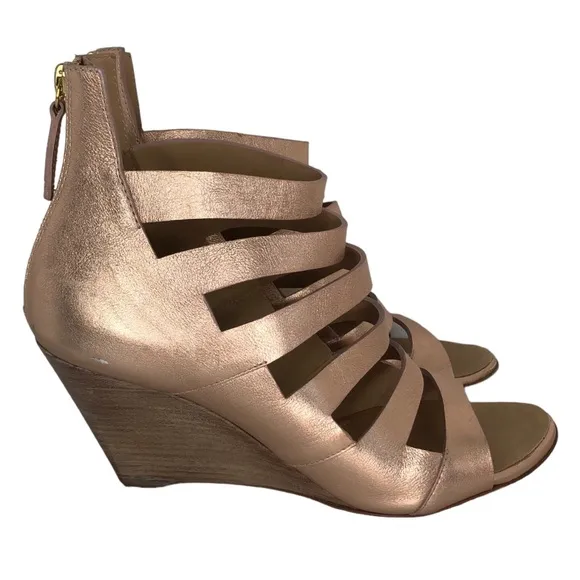 Giuseppe Zanotti Metallic Rose Gold Strappy Cutout Wedge Leather Sandals