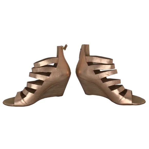 Giuseppe Zanotti Metallic Rose Gold Strappy Cutout Wedge Leather Sandals