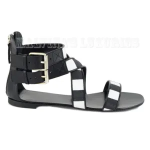 GIUSEPPE ZANOTTI SHOES GLADIATOR CANVAS &amp; LEATHER BLACK &amp; WHITE