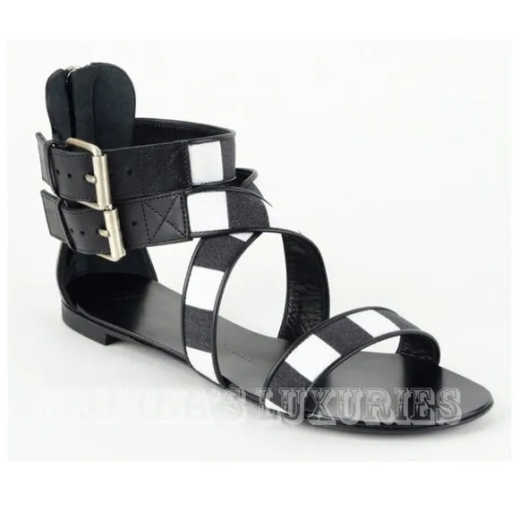 GIUSEPPE ZANOTTI SHOES GLADIATOR CANVAS &amp; LEATHER BLACK &amp; WHITE