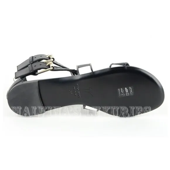 GIUSEPPE ZANOTTI SHOES GLADIATOR CANVAS &amp; LEATHER BLACK &amp; WHITE