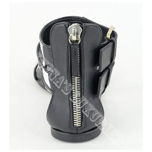 GIUSEPPE ZANOTTI SHOES GLADIATOR CANVAS &amp; LEATHER BLACK &amp; WHITE