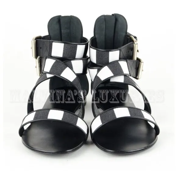 GIUSEPPE ZANOTTI SHOES GLADIATOR CANVAS &amp; LEATHER BLACK &amp; WHITE