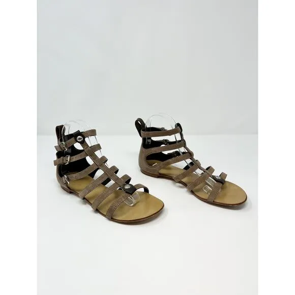 Giuseppe Zanotti Short Ankle Strappy Gladiator Flat Cage Sandals Taupe Tan EU 37