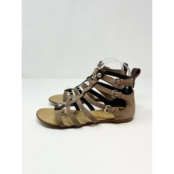 Giuseppe Zanotti Short Ankle Strappy Gladiator Flat Cage Sandals Taupe Tan EU 37