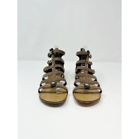 Giuseppe Zanotti Short Ankle Strappy Gladiator Flat Cage Sandals Taupe Tan EU 37
