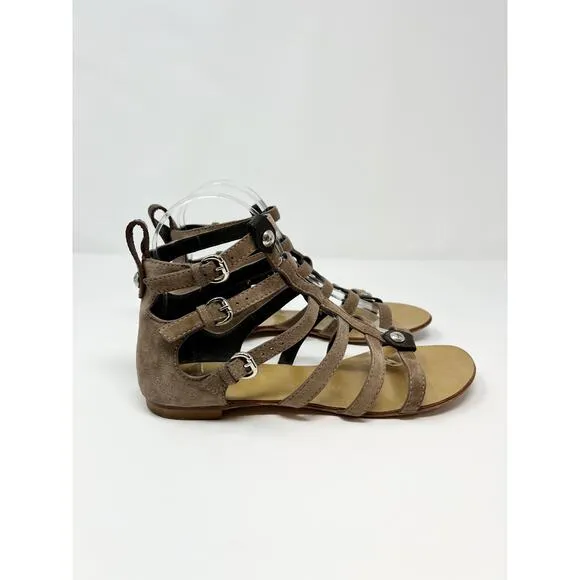 Giuseppe Zanotti Short Ankle Strappy Gladiator Flat Cage Sandals Taupe Tan EU 37