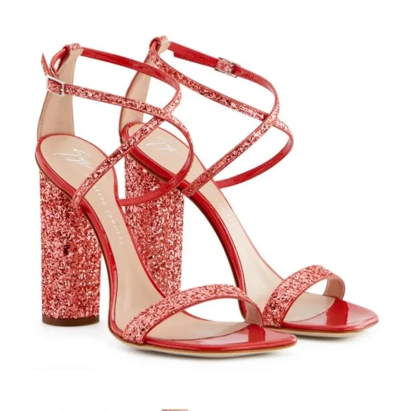 Giuseppe Zanotti Tara Glitter Strappy Heels in Orange Sz 37