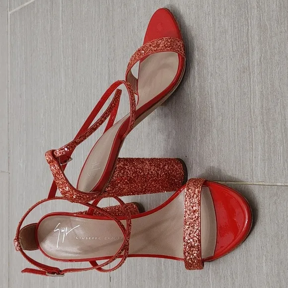 Giuseppe Zanotti Tara Glitter Strappy Heels in Orange Sz 37
