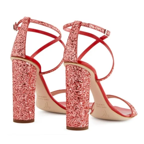 Giuseppe Zanotti Tara Glitter Strappy Heels in Orange Sz 37