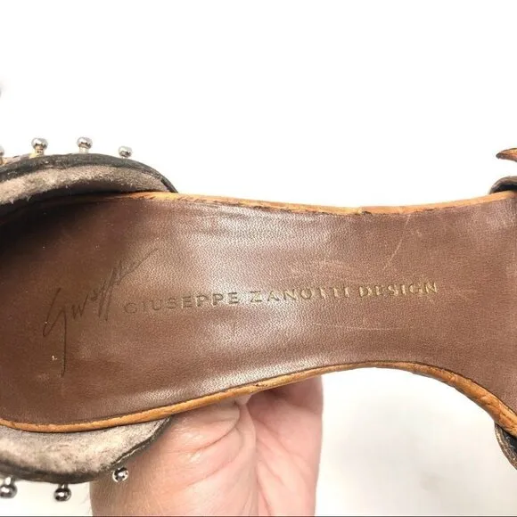 Giuseppe Zanotti Y2K Studded Brown Leather Caged  Heeled Sandals 35.5