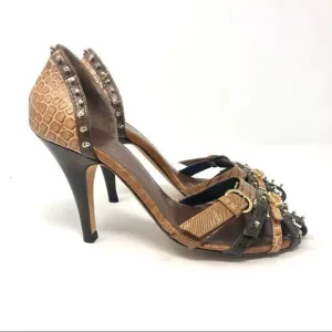 Giuseppe Zanotti Y2K Studded Brown Leather Caged  Heeled Sandals 35.5
