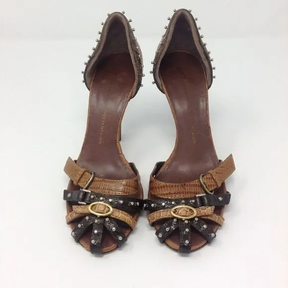 Giuseppe Zanotti Y2K Studded Brown Leather Caged  Heeled Sandals 35.5