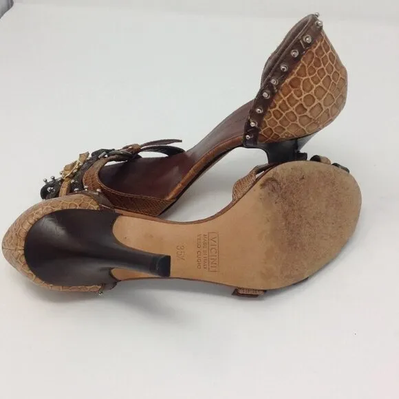 Giuseppe Zanotti Y2K Studded Brown Leather Caged  Heeled Sandals 35.5
