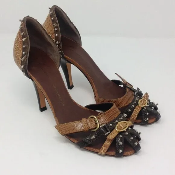 Giuseppe Zanotti Y2K Studded Brown Leather Caged  Heeled Sandals 35.5