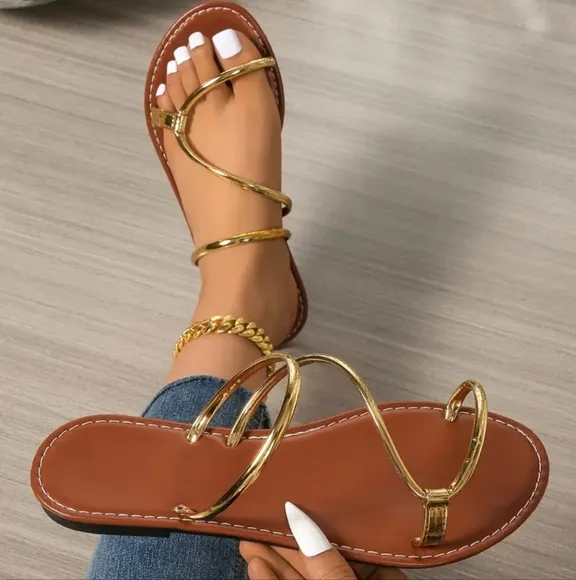 Gold Strappy Sandals Sz 9