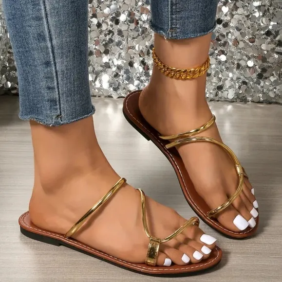 Gold Strappy Sandals Sz 9
