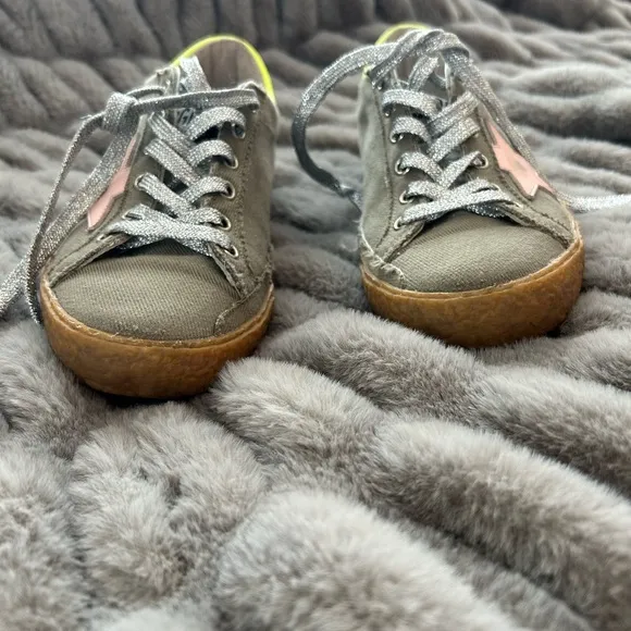 Golden Goose Sneakers with Neon Yellow and Pink Star