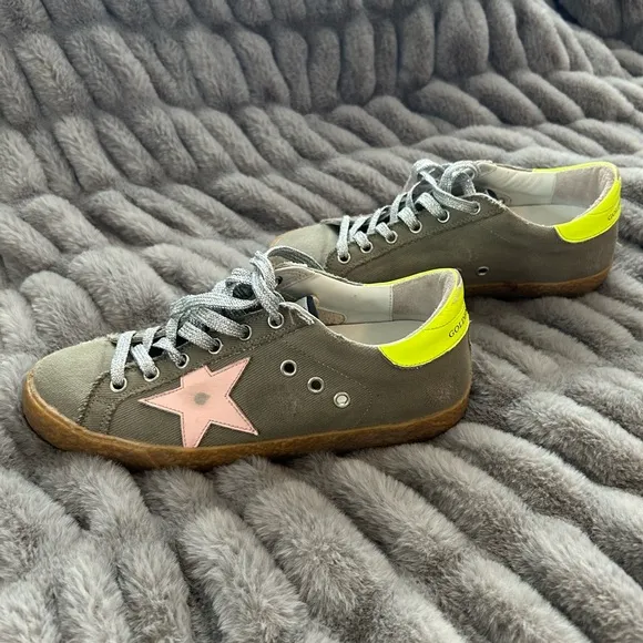 Golden Goose Sneakers with Neon Yellow and Pink Star