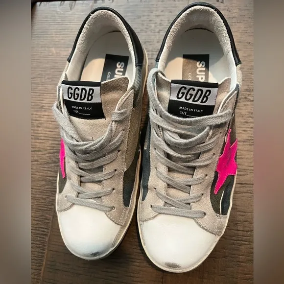 Golden goose superstar, camouflage, fuchsia star suede heel - size 36