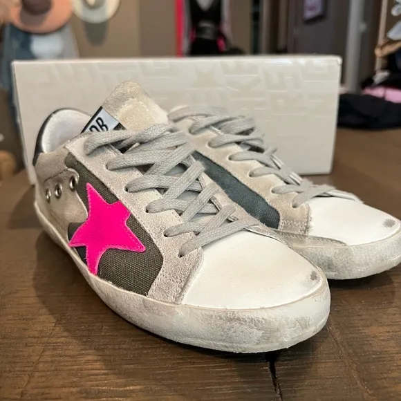 Golden goose superstar, camouflage, fuchsia star suede heel - size 36