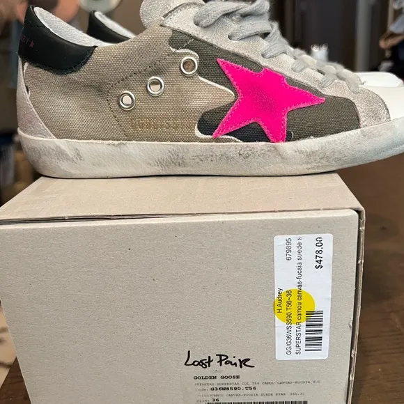 Golden goose superstar, camouflage, fuchsia star suede heel - size 36