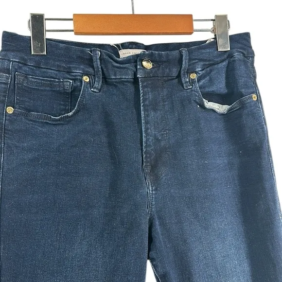 Good American Dark Wash Skinny Ankle Denim Jeans in Navy Blue Stretch Size 14 32