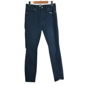 Good American Dark Wash Skinny Ankle Denim Jeans in Navy Blue Stretch Size 14 32