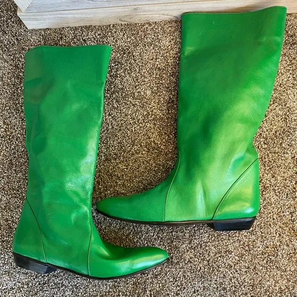 Gorgeous Green Leather Riding GOGO Boho Holiday Festival Equestrian Boots