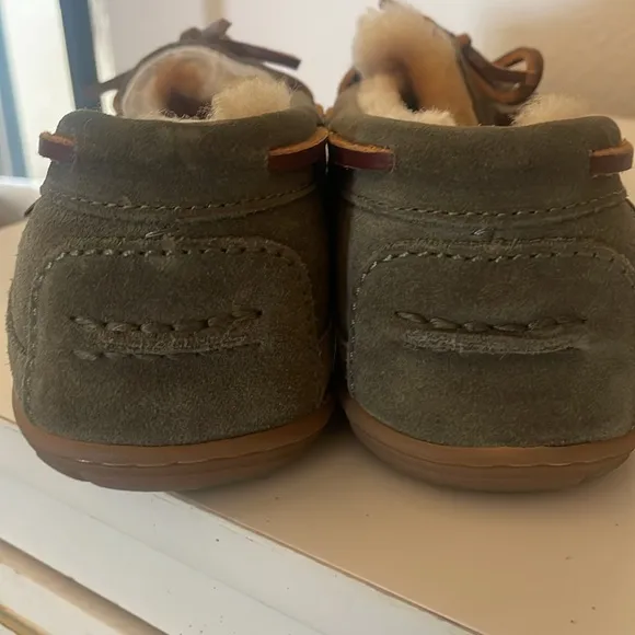 Green Suede Slip-On Loafers with Fuzzy Lining